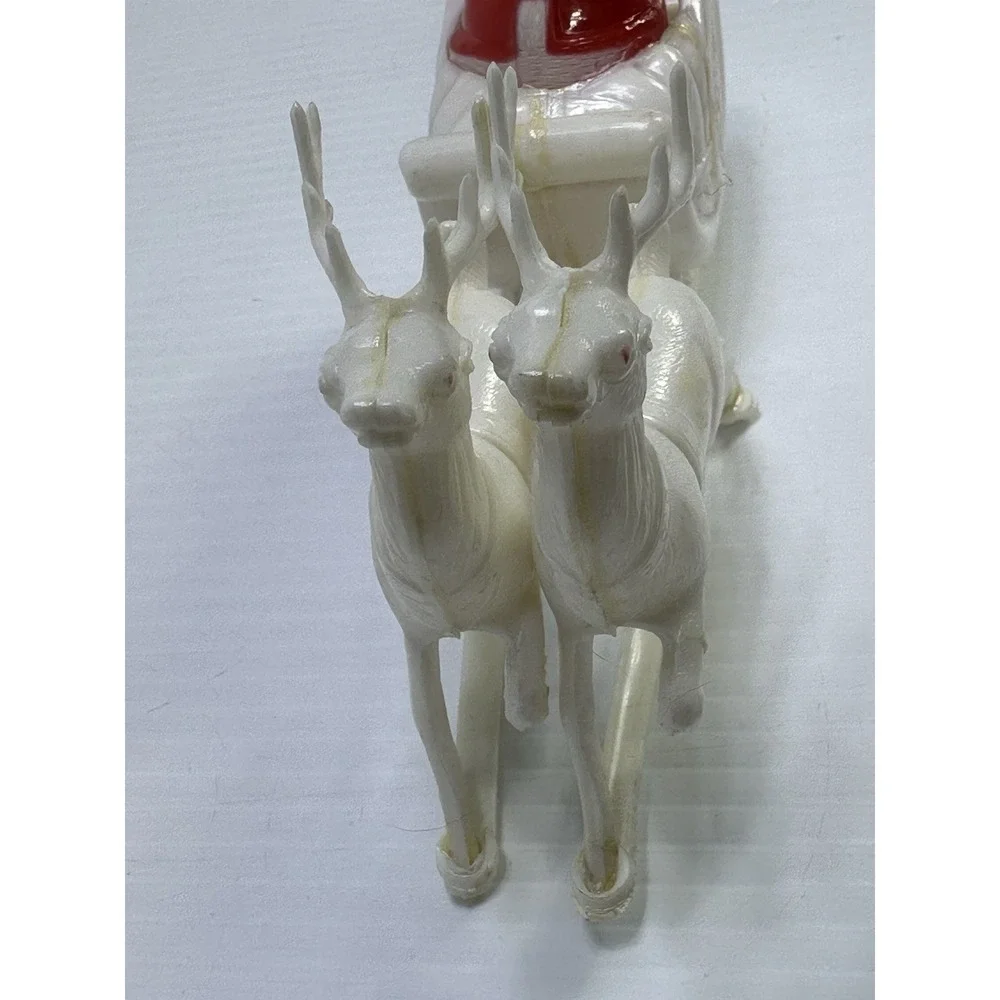 Vintage Christmas Hard Plastic Santa Sleigh Two White  Reindeer Candy Holder